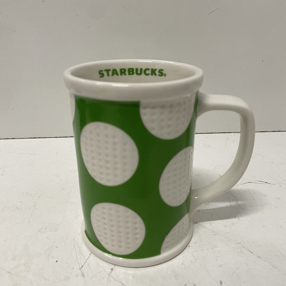 Starbucks 2007 Golf Coffee Mug Green & White Tall 16 oz Textured Dimples PGA